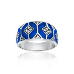 Blue Enamel and Marcasite Octagon Ring Blue Enamel and Marcasite Octagon Ring